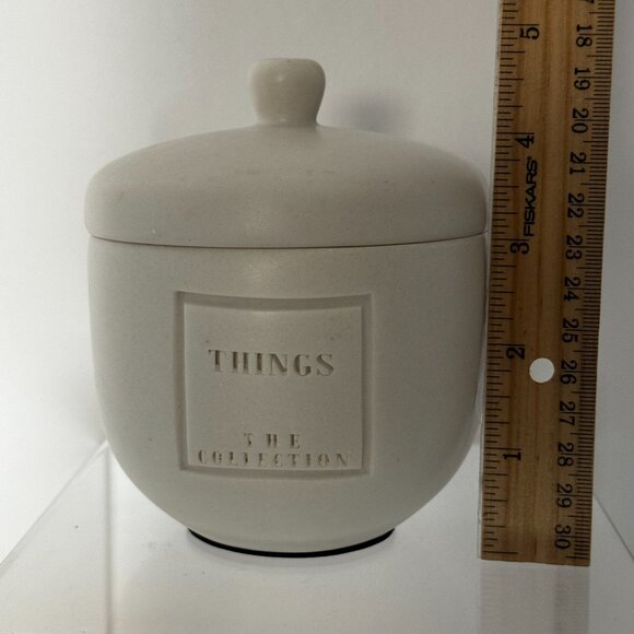 The Collection Stoneware Engraved "Things" Container with Lid Beige Cotton jewel - Picture 9 of 12